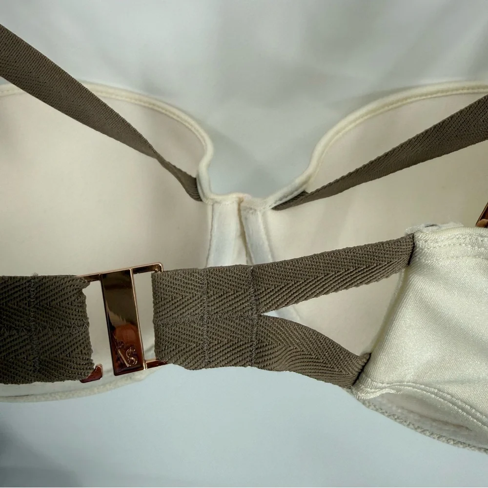 Victoria’s Secret NWT Bikini swim top Size 34DD Cream/tan Ruched Satin - Picture 9 of 11
